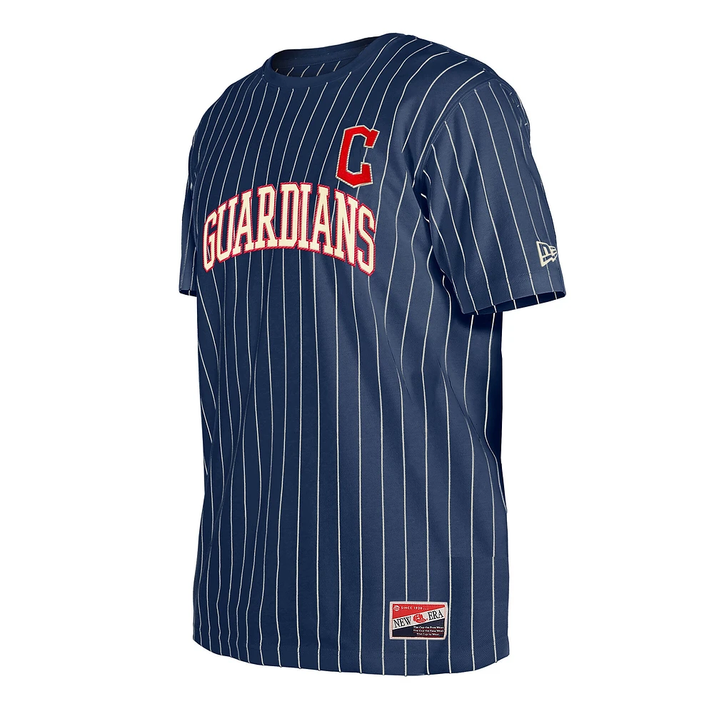 T-shirt à rayures bleu marine Cleveland Guardians pour homme New Era