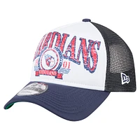 Men's New Era White/Navy Cleveland Guardians Distressed 9FORTY A-Frame Adjustable Trucker Hat