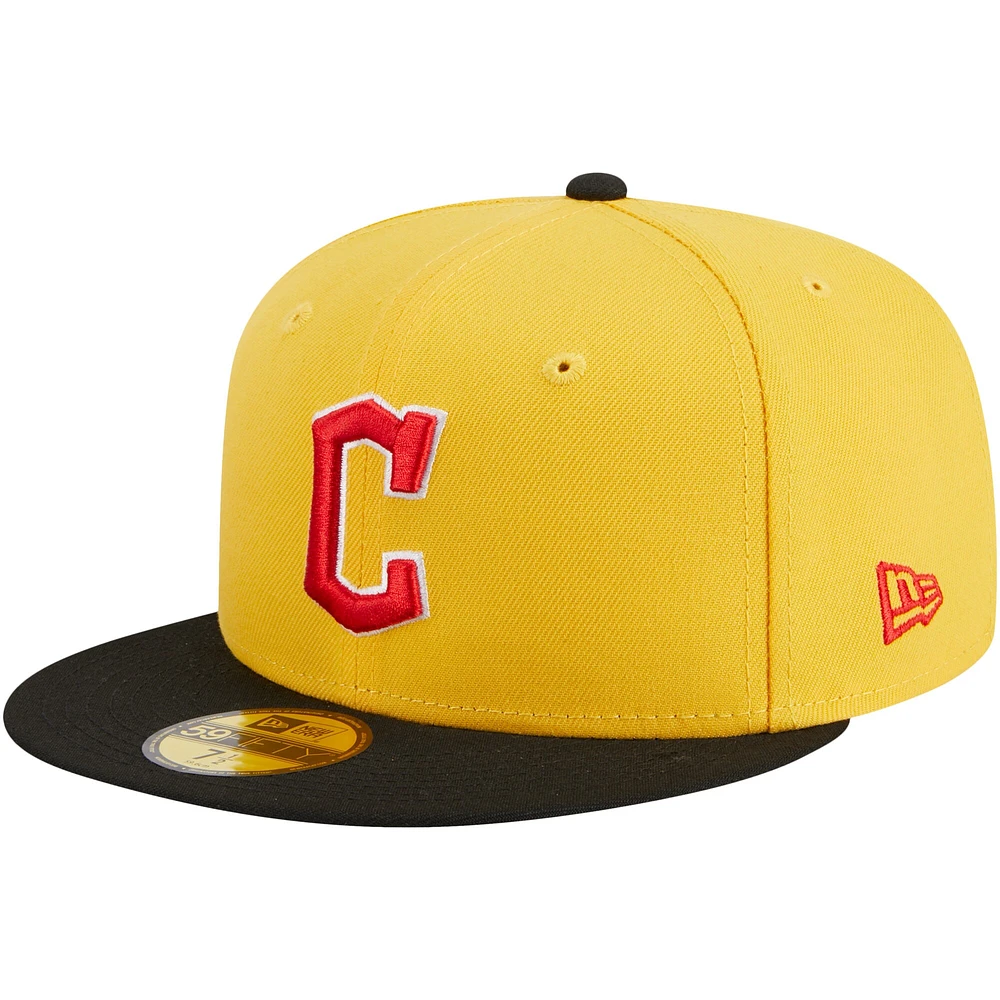 Men's New Era Yellow/Black Cleveland Guardians Grilled 59FIFTY Fitted Hat