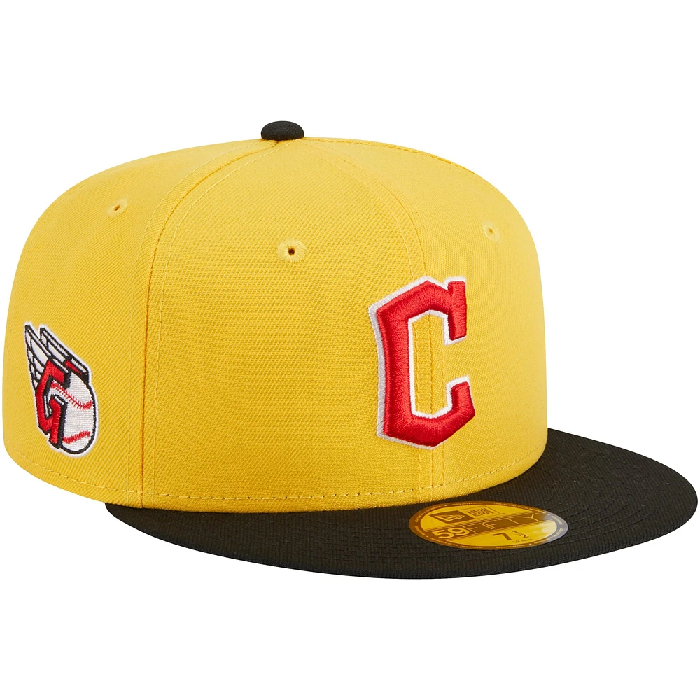 Men's New Era Yellow/Black Cleveland Guardians Grilled 59FIFTY Fitted Hat