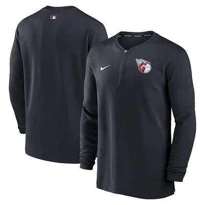 Haut à quart de zip Nike pour homme Cleveland Guardians Authentic Collection Game Time Performance noir