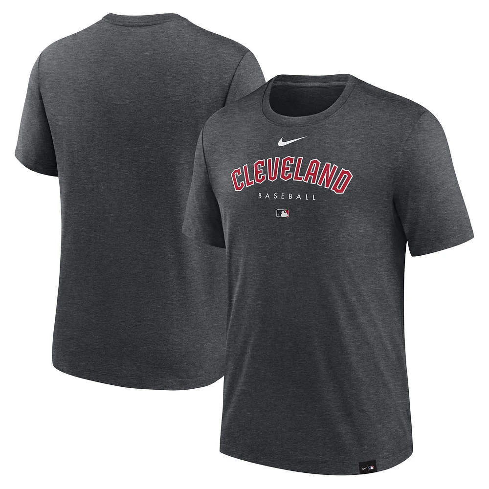 T-shirt à trois mélanges Performance Nike Heather Charcoal Cleveland Guardians Authentic Collection Early Work pour homme