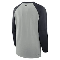 Men's Nike Heather Gray/Navy Cleveland Guardians Authentic Collection Game Time Raglan Performance Long Sleeve T-Shirt