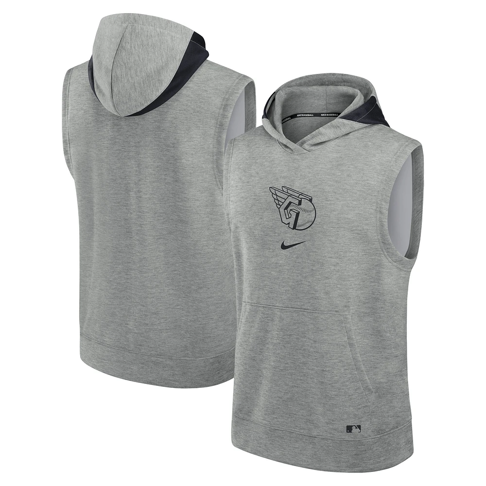 Men's Nike Heather Gray Cleveland Guardians Authentic Collection Early Work Performance Sleeveless Pullover Hoodie