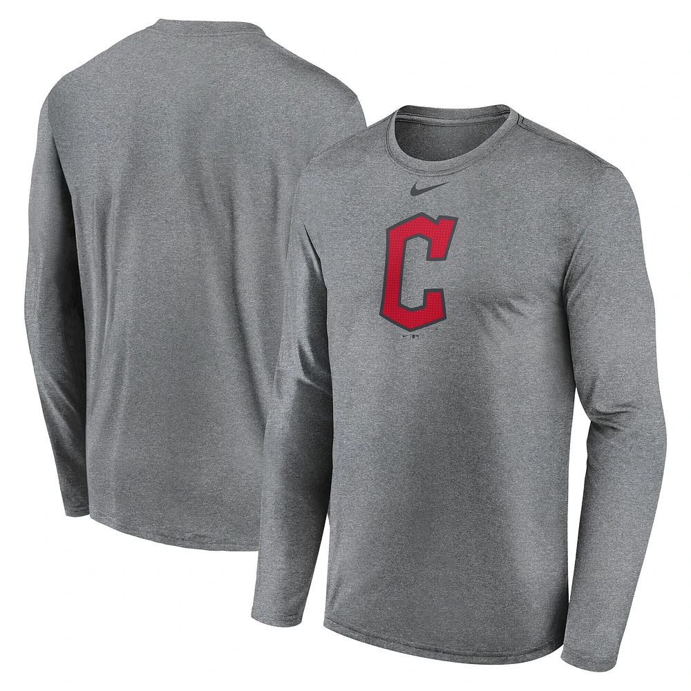 T-shirt à manches longues Nike gris chiné Cleveland Guardians Logo Legend pour homme