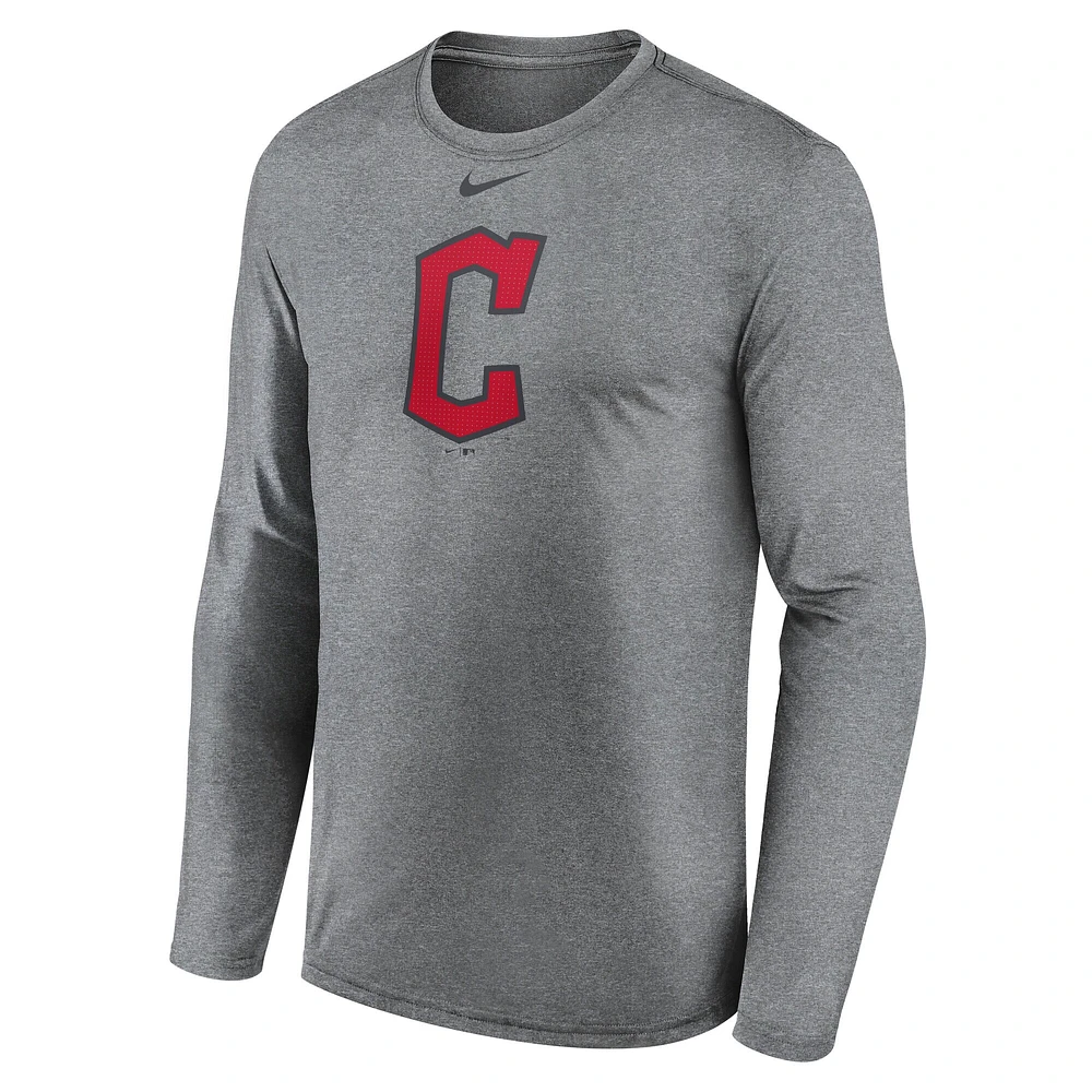T-shirt à manches longues Nike gris chiné Cleveland Guardians Logo Legend pour homme