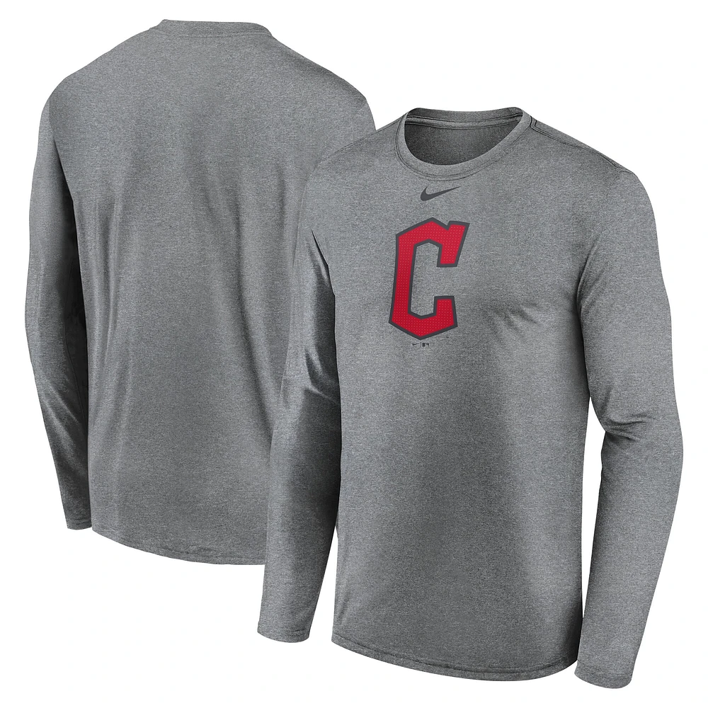 T-shirt à manches longues Nike gris chiné Cleveland Guardians Logo Legend pour homme