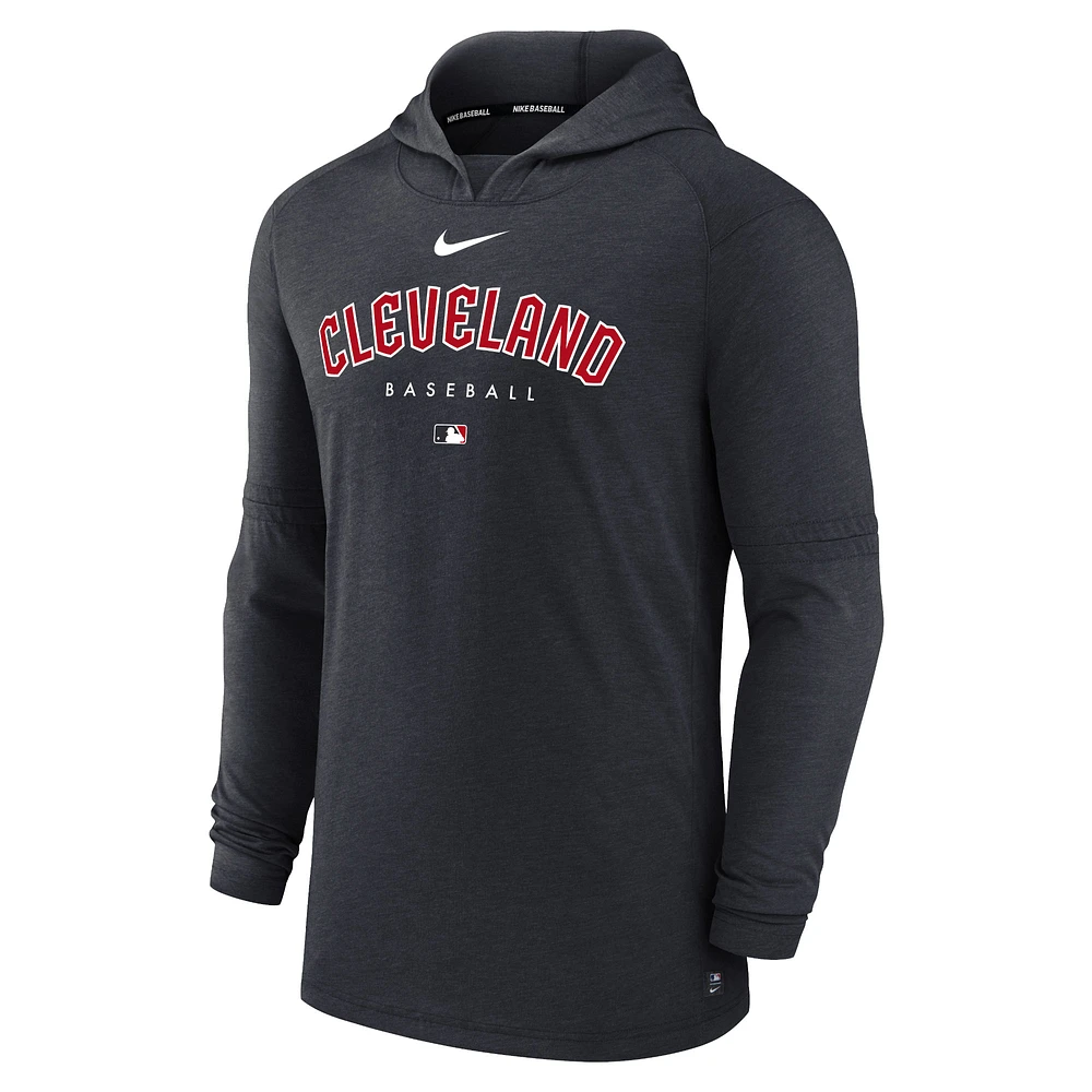 Men's Nike Heather Navy Cleveland Guardians Authentic Collection Early Work Tri-Blend Performance Pullover Hoodie