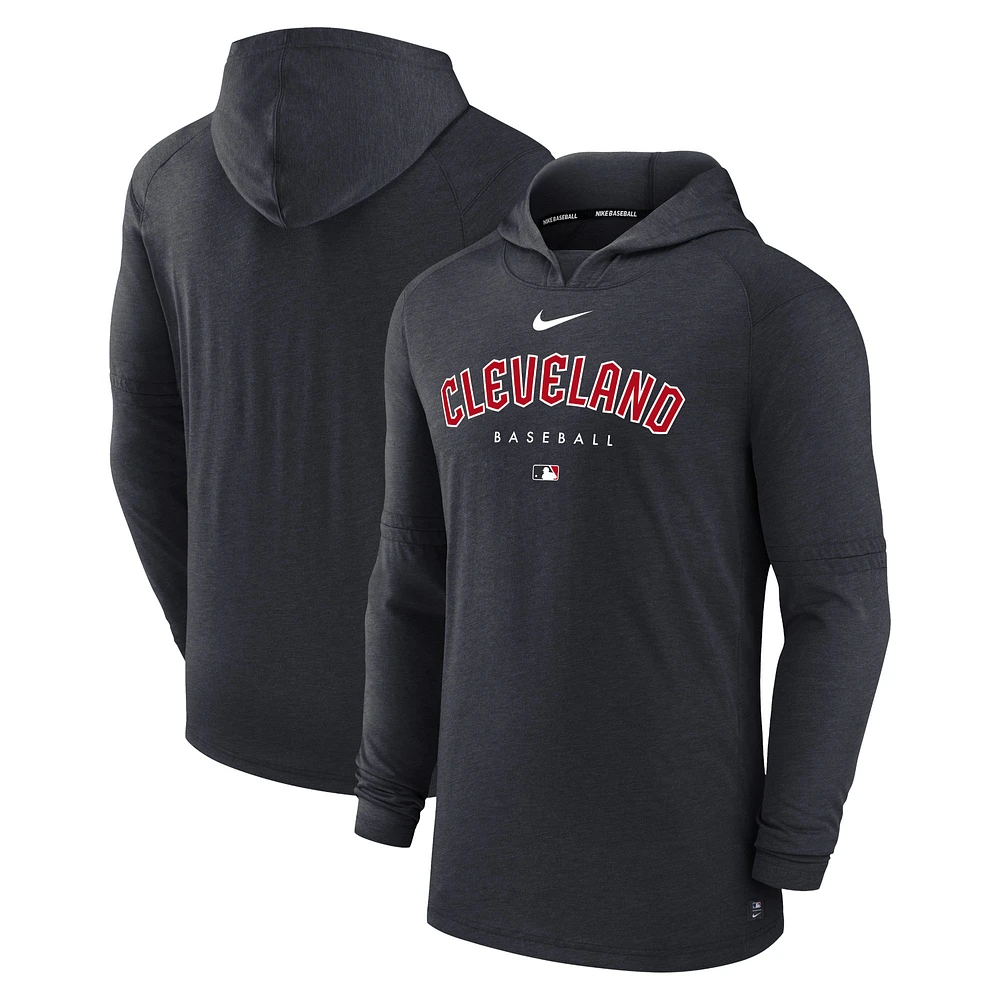 Men's Nike Heather Navy Cleveland Guardians Authentic Collection Early Work Tri-Blend Performance Pullover Hoodie