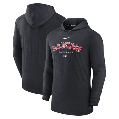 Sweat à capuche enfiler triple mélange performance Nike Heather Navy Cleveland Guardians Authentic Collection pour homme