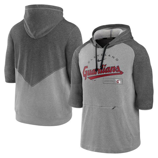 Sweat à capuche manches 3/4 Nike pour hommes, charbon chiné/gris chiné, Cleveland Guardians Team Modern Arch