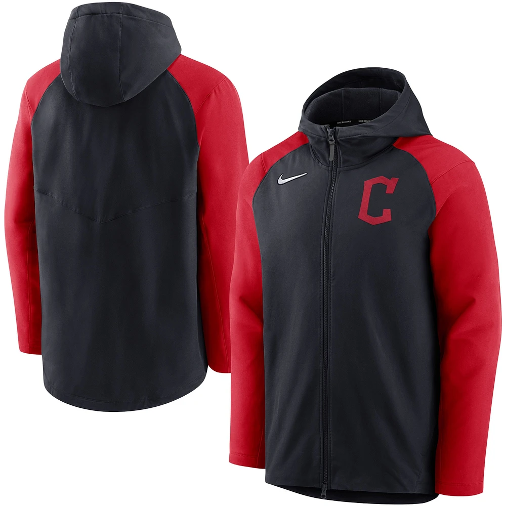 Sweat à capuche entièrement zippé Nike pour hommes, bleu marine/rouge, Cleveland Guardians Authentic Collection Performance Raglan