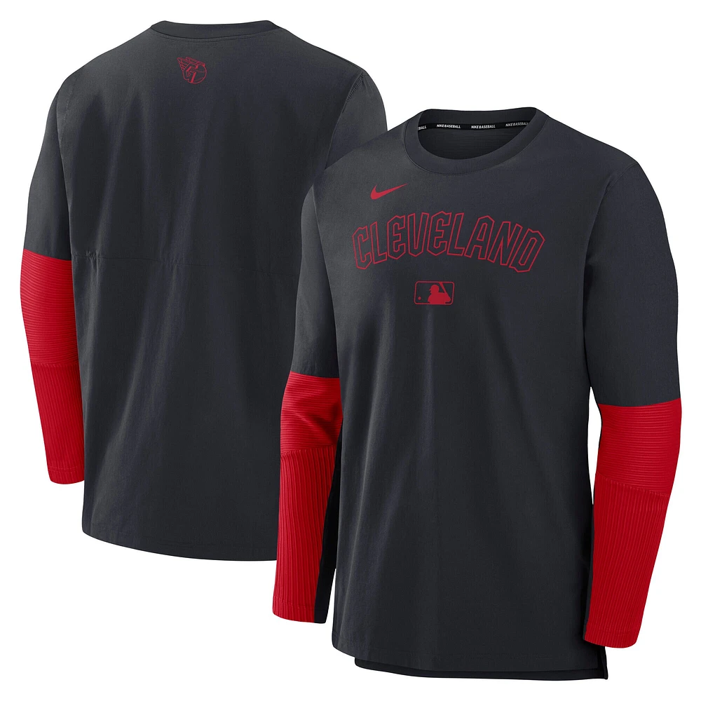 Haut à manches longues léger et performant pour homme Nike Cleveland Guardians Authentic Collection Player bleu marine/rouge