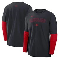 Haut à manches longues léger et performant pour homme Nike Cleveland Guardians Authentic Collection Player bleu marine/rouge
