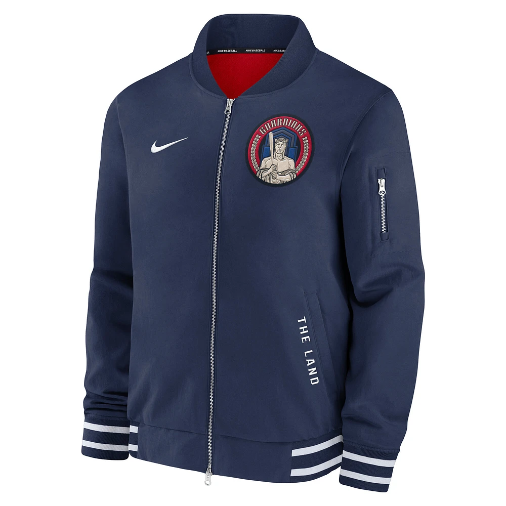 Men's Nike  Navy Cleveland Guardians Authentic Collection City Connect Full-Zip Bomber Jacket