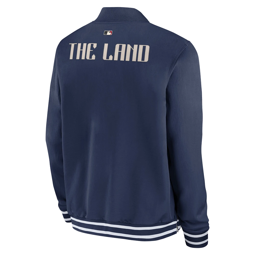 Men's Nike  Navy Cleveland Guardians Authentic Collection City Connect Full-Zip Bomber Jacket