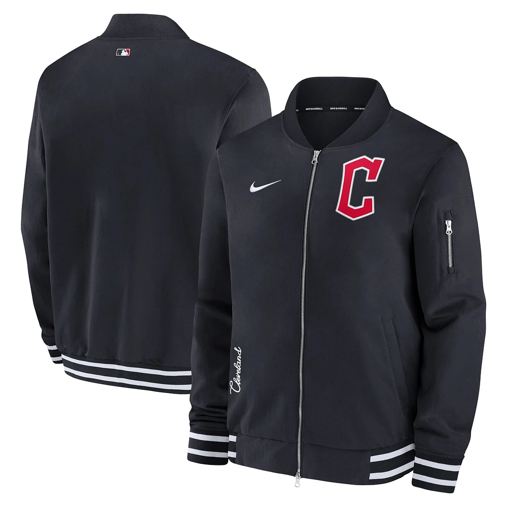 Men's Nike Navy Cleveland Guardians Authentic Collection Full-Zip Bomber Jacket