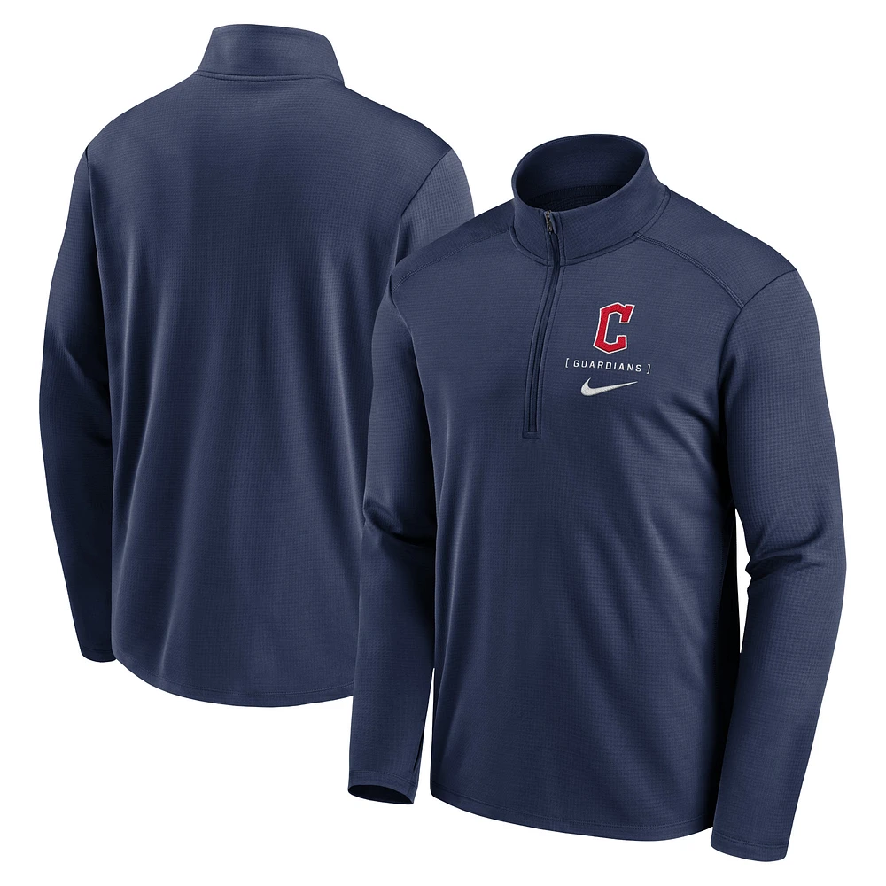 Haut à demi-zip Nike pour homme avec logo de la franchise Cleveland Guardians Pacer Performance bleu marine