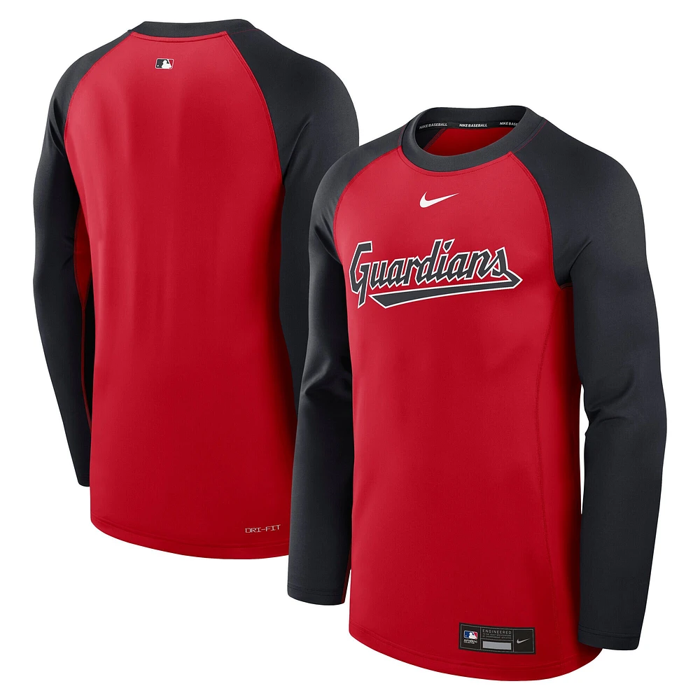 Sweat-shirt Nike rouge/bleu marine Cleveland Guardians Authentic Collection Game Time Raglan Performance Pullover pour homme