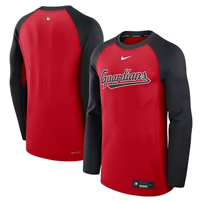 Sweat-shirt Nike rouge/bleu marine Cleveland Guardians Authentic Collection Game Time Raglan Performance Pullover pour homme