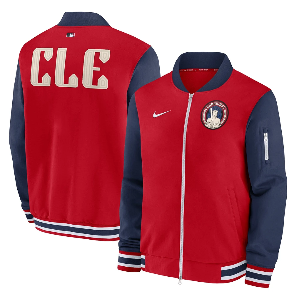 Men's Nike Red Cleveland Guardians 2024 City Connect Authentic Collection Game Time Full-Zip Bomber Jacket