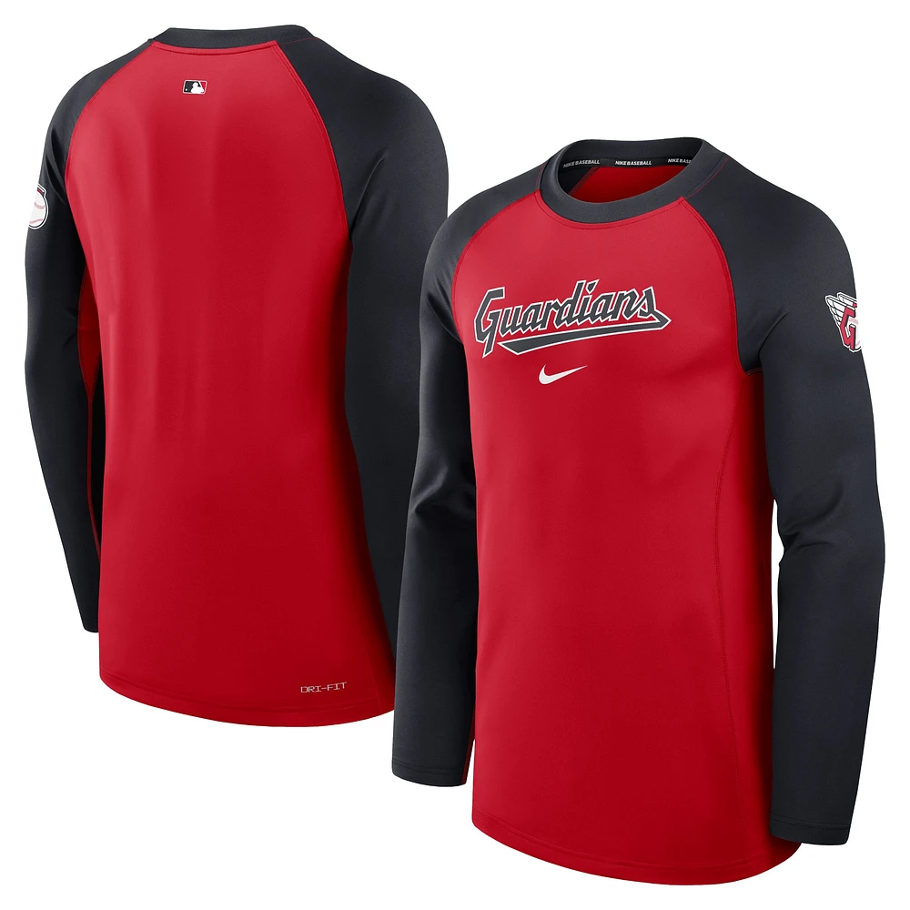 T-shirt à manches longues Nike rouge Cleveland Guardians Authentic Collection Game Time Raglan Performance pour homme