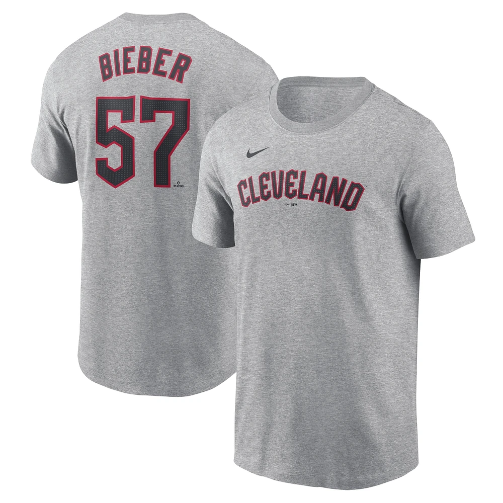 T-shirt Nike Shane Bieber pour hommes, gris, Cleveland Guardians Fuse Name & Number