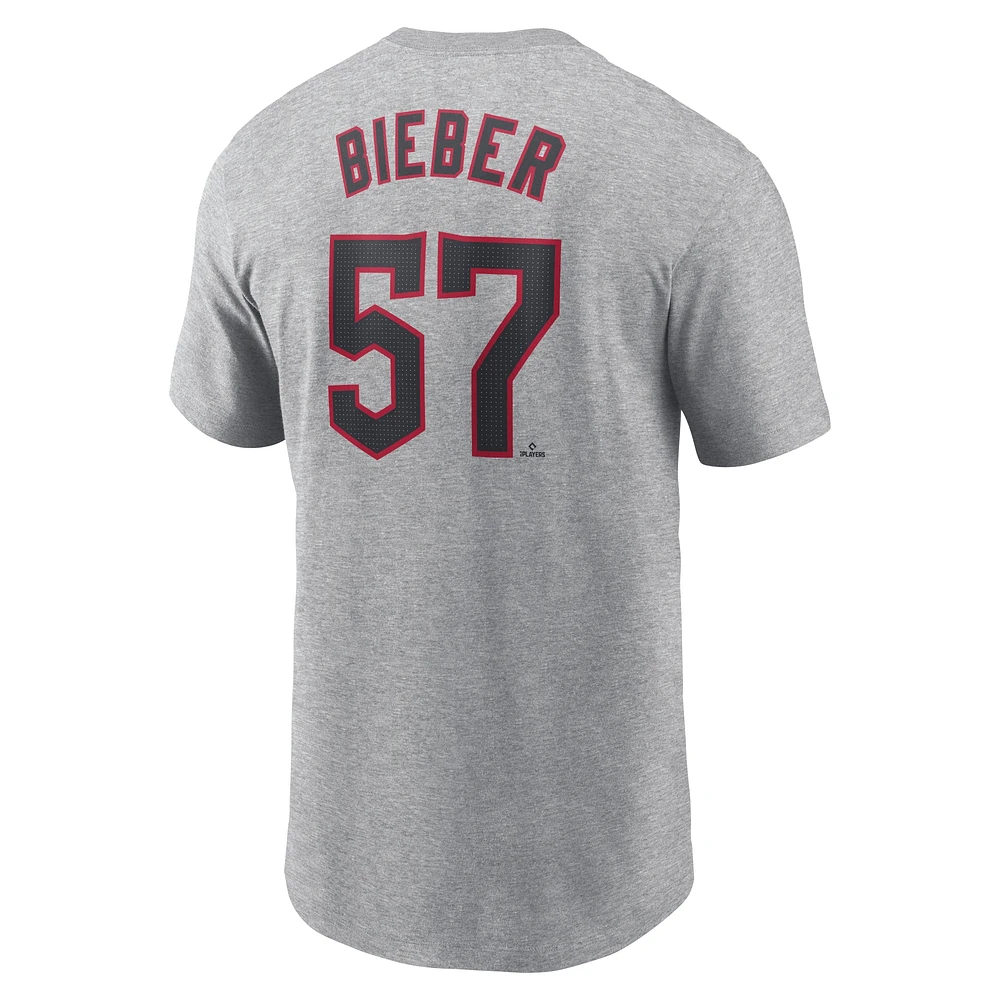 T-shirt Nike Shane Bieber pour hommes, gris, Cleveland Guardians Fuse Name & Number