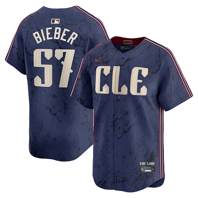 Maillot de joueur Nike Shane Bieber bleu marine des Cleveland Guardians City Connect Limited pour homme