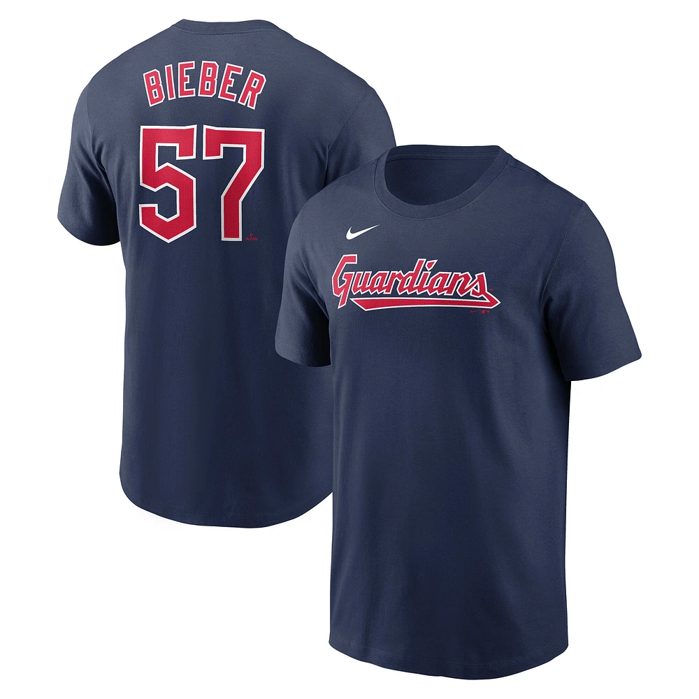 Men's Nike Shane Bieber Navy Cleveland Guardians Fuse Name & Number T-Shirt