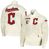 Men's Pro Standard Cream Cleveland Guardians Pinstripe Retro Classic Satin Full-Snap Jacket