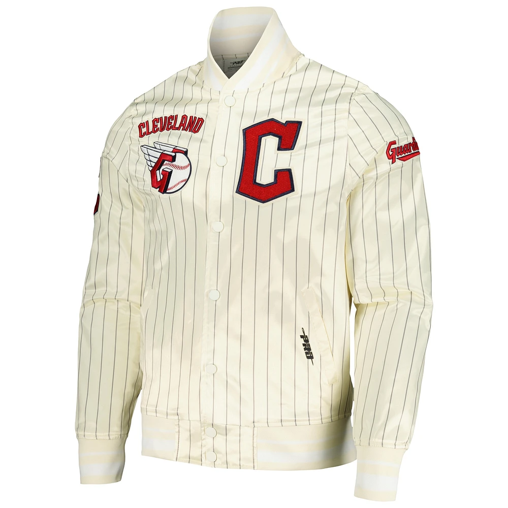 Men's Pro Standard Cream Cleveland Guardians Pinstripe Retro Classic Satin Full-Snap Jacket