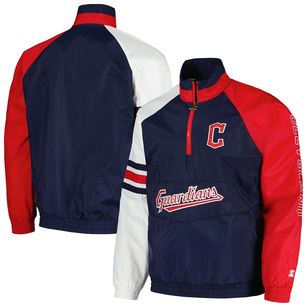 Veste à demi-zip Starter Navy/Red Cleveland Guardians Elite Raglan pour hommes