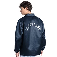 Men's Starter  Navy Cleveland Guardians Cooperstown Collection Point Man Full-Snap Coaches Jacket