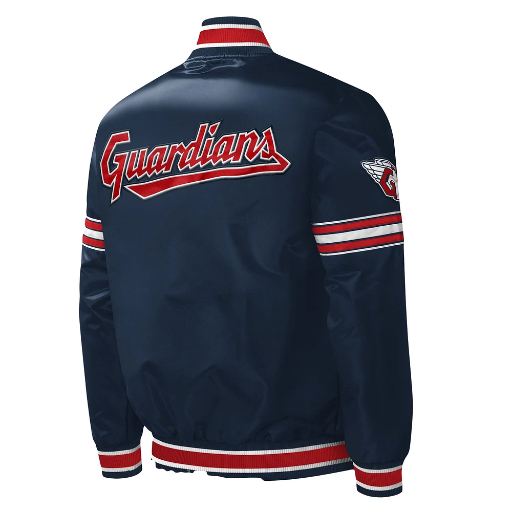 Veste universitaire Starter Navy Cleveland Guardians Midfield en satin à boutons-pression pour homme