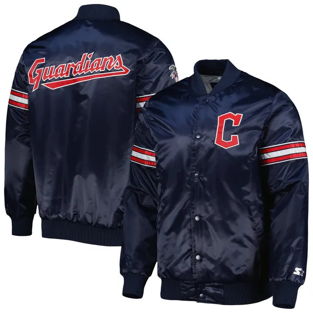 Men's Starter Navy Cleveland Guardians Midfield Satin Full-Snap Varsity Jacket Size: Small