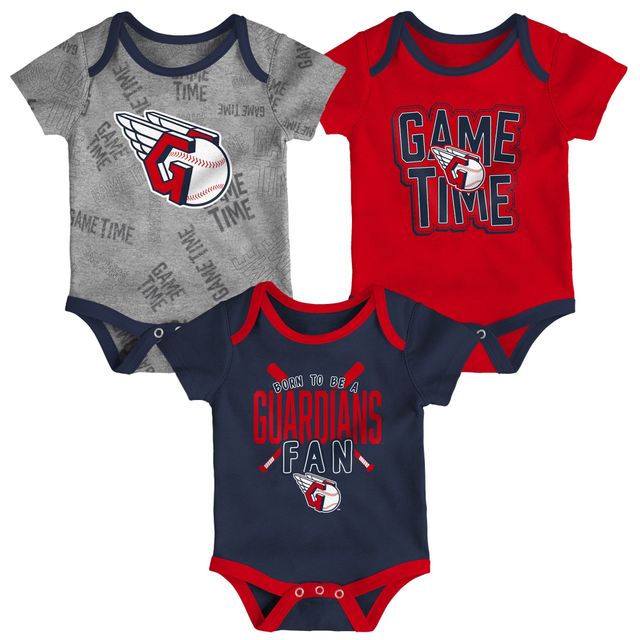 Ensemble de body trois pièces Game Time des Cleveland Guardians pour nouveau-nés et nourrissons, bleu marine/rouge/gris chiné