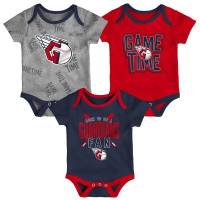 Newborn & Infant Cleveland Guardians Navy/Red/Heathered Gray Game Time Three-Piece Bodysuit Set