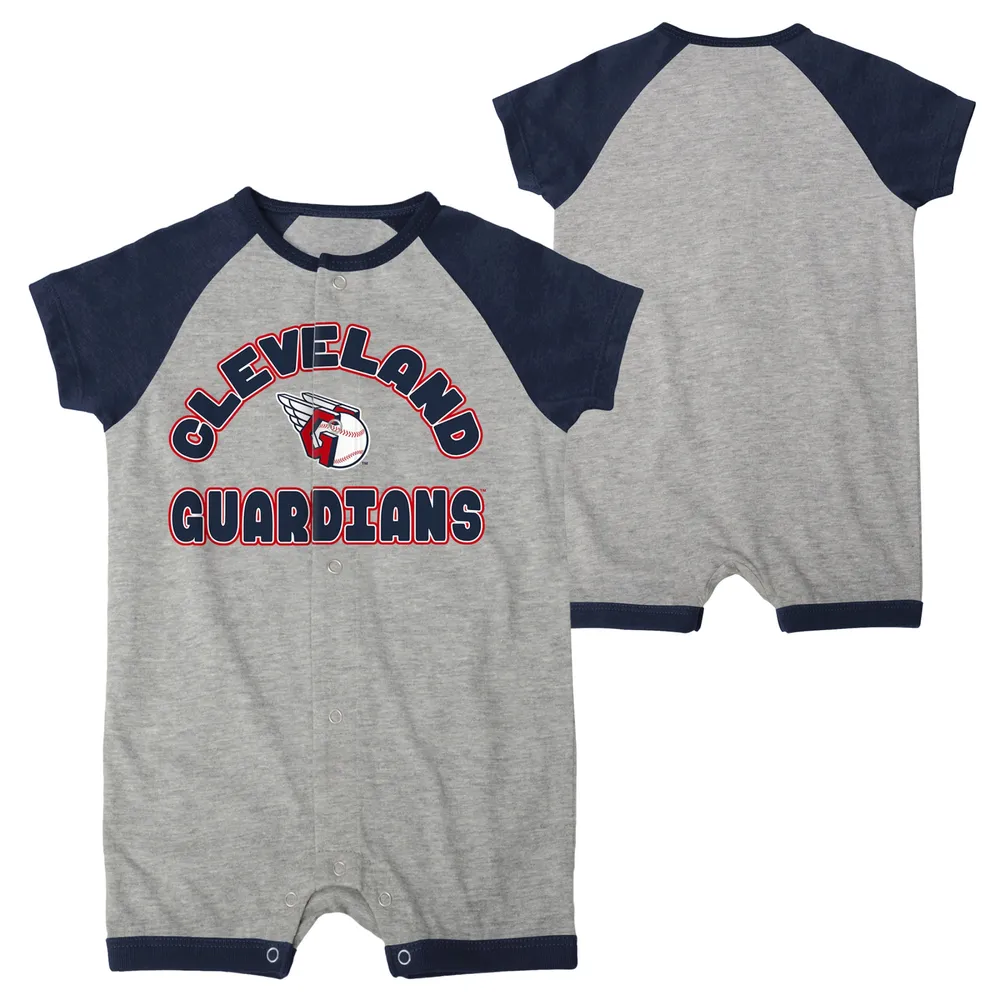 Barboteuse à boutons-pression Raglan pour nouveau-né et bébé gris chiné Cleveland Guardians Extra Base Hit