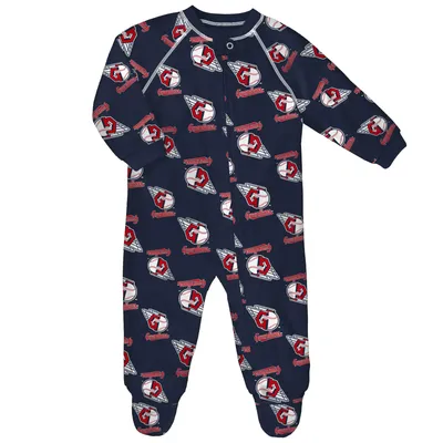 Cleveland Guardians Newborn & Infant Raglan Full-Zip Sleeper - Navy