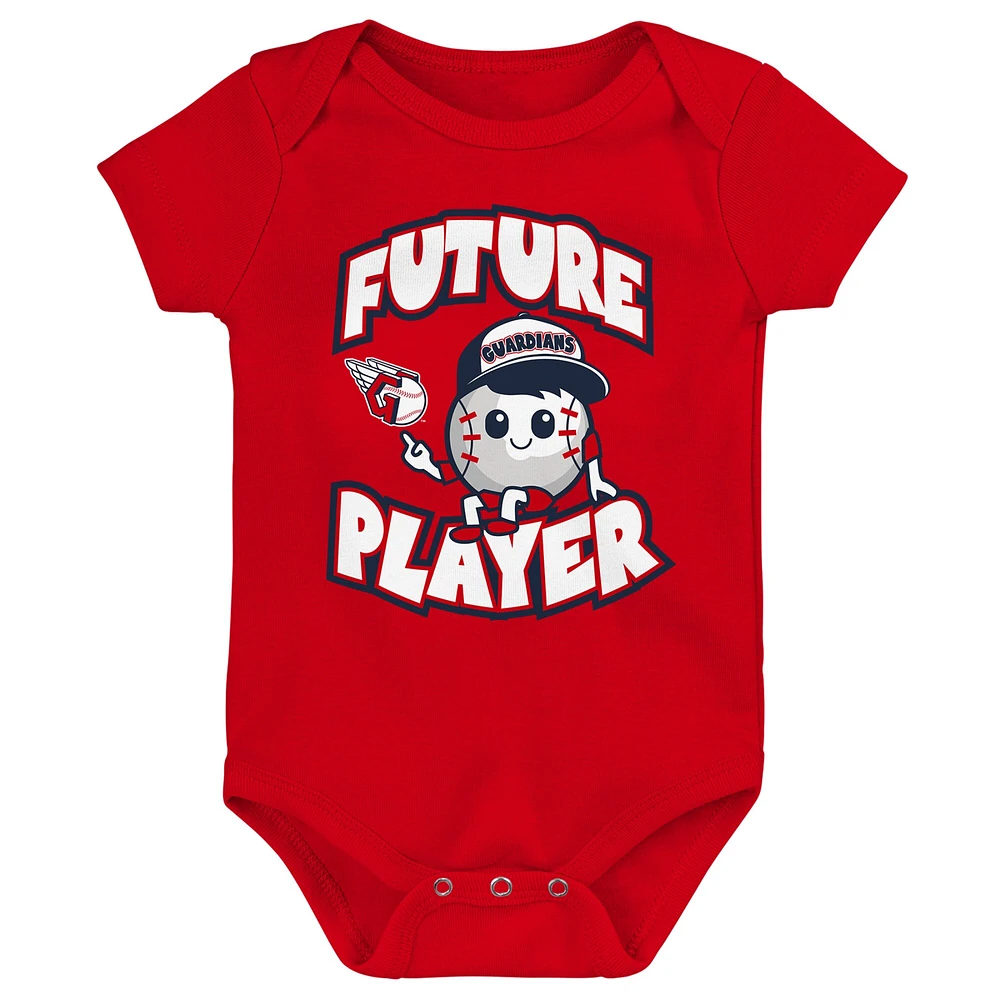 Newborn & Infant Red/Navy/White Cleveland Guardians Minor League Player Three-Pack Bodysuit Set