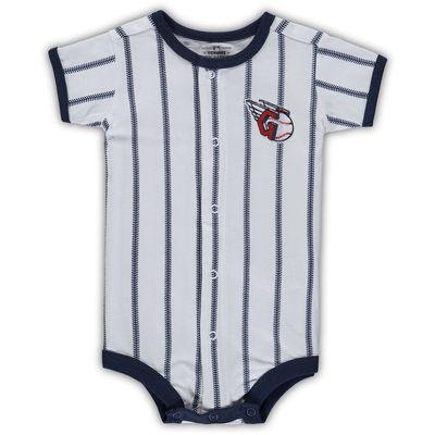 Newborn White/Navy Cleveland Guardians Power Hitter Short Sleeve Bodysuit