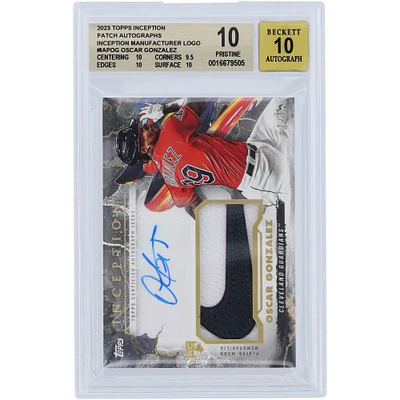 Carte de recrue authentifiée 10/10 Topps Inception Nike Swoosh #IAP-OG #1/1 BGS 2023 autographiée par Oscar Gonzalez des Cleveland Guardians - Sous-grades 10, 9, 5, 10, 10