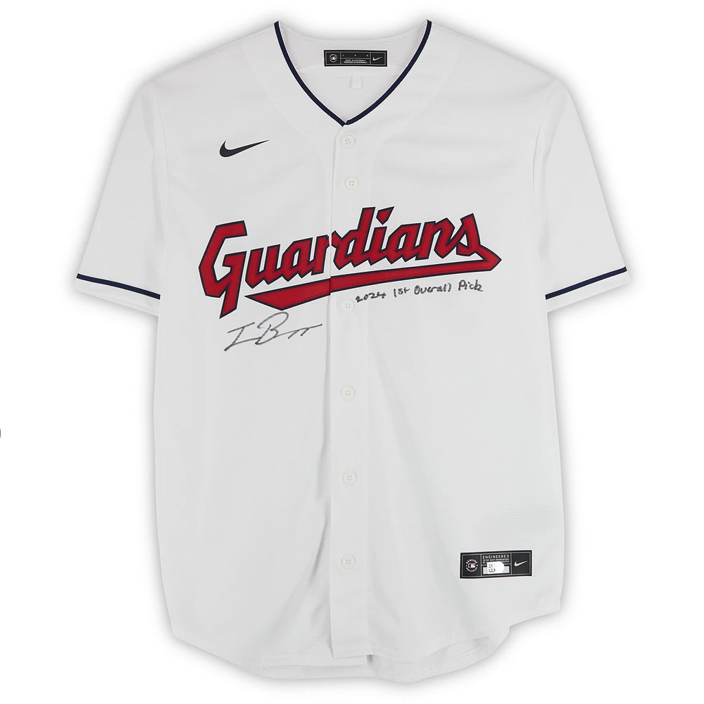 Travis Bazzana Cleveland Guardians Autographed Nike White Replica Jersey with "2024 1st Overall Pick" Inscription - Signed on Front