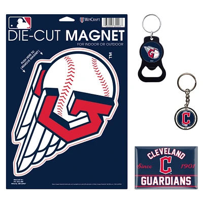 WinCraft Cleveland Guardians 4-Pack Key Rings and Magnets Set