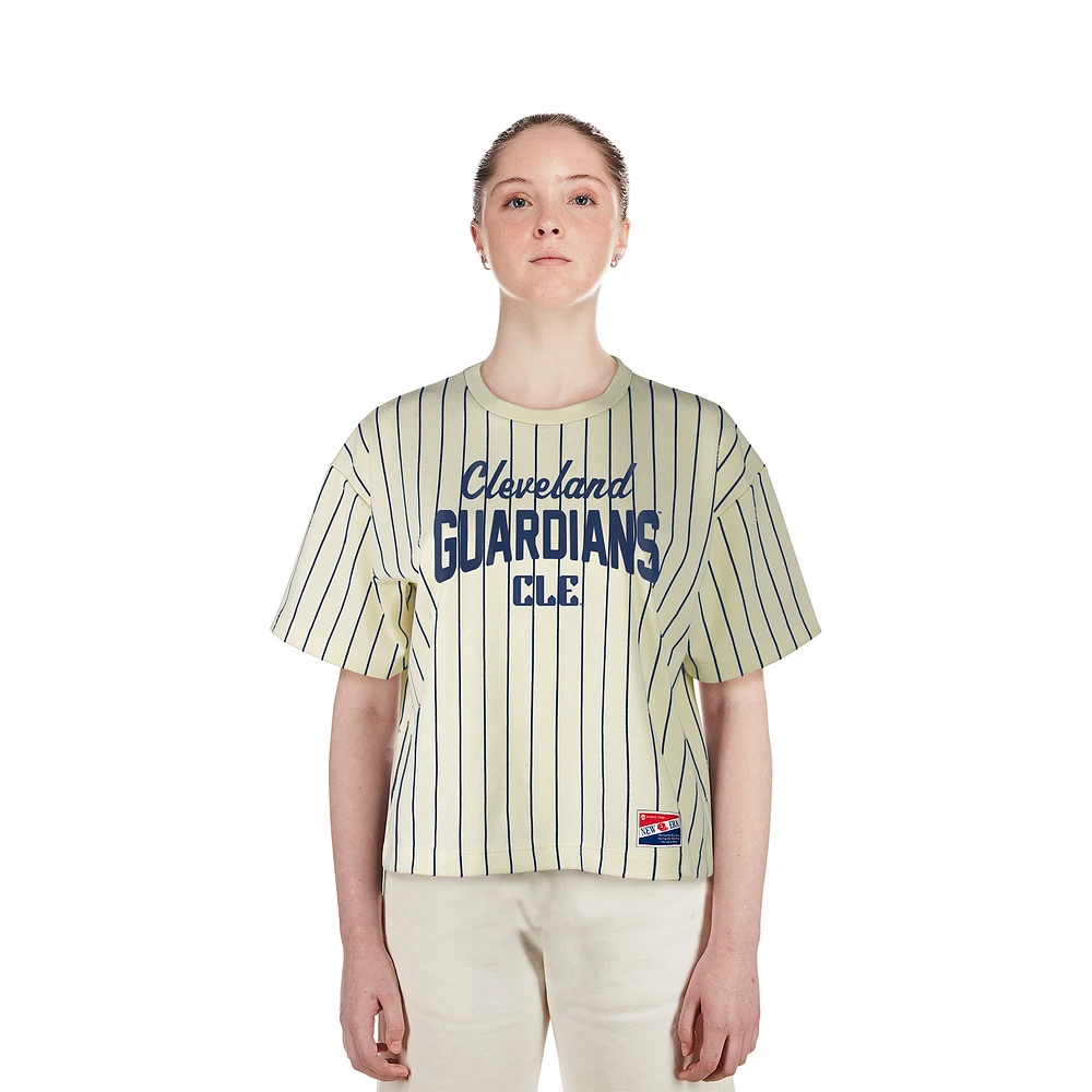 Women's New Era  Cream Cleveland Guardians City Connect Multiplier Pinstripe Cropped T-Shirt