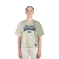 Women's New Era  Cream Cleveland Guardians City Connect Multiplier Pinstripe Cropped T-Shirt