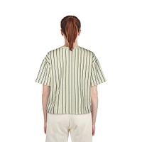 Women's New Era  Cream Cleveland Guardians City Connect Multiplier Pinstripe Cropped T-Shirt