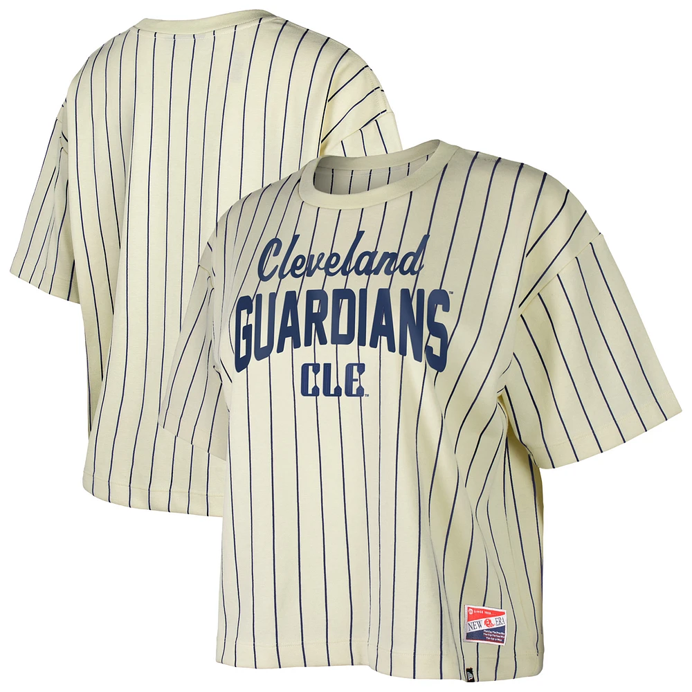 Women's New Era  Cream Cleveland Guardians City Connect Multiplier Pinstripe Cropped T-Shirt