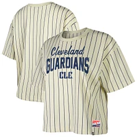 Women's New Era  Cream Cleveland Guardians City Connect Multiplier Pinstripe Cropped T-Shirt